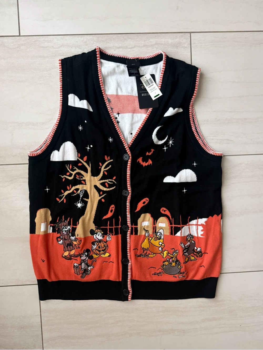 Women’s Halloween Knit Vest in Black and Orange - Novelty Seasonal Top
